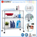 Ajustable de metal de cromo cuarto de baño alambre rack de estantería con rueda de nylon